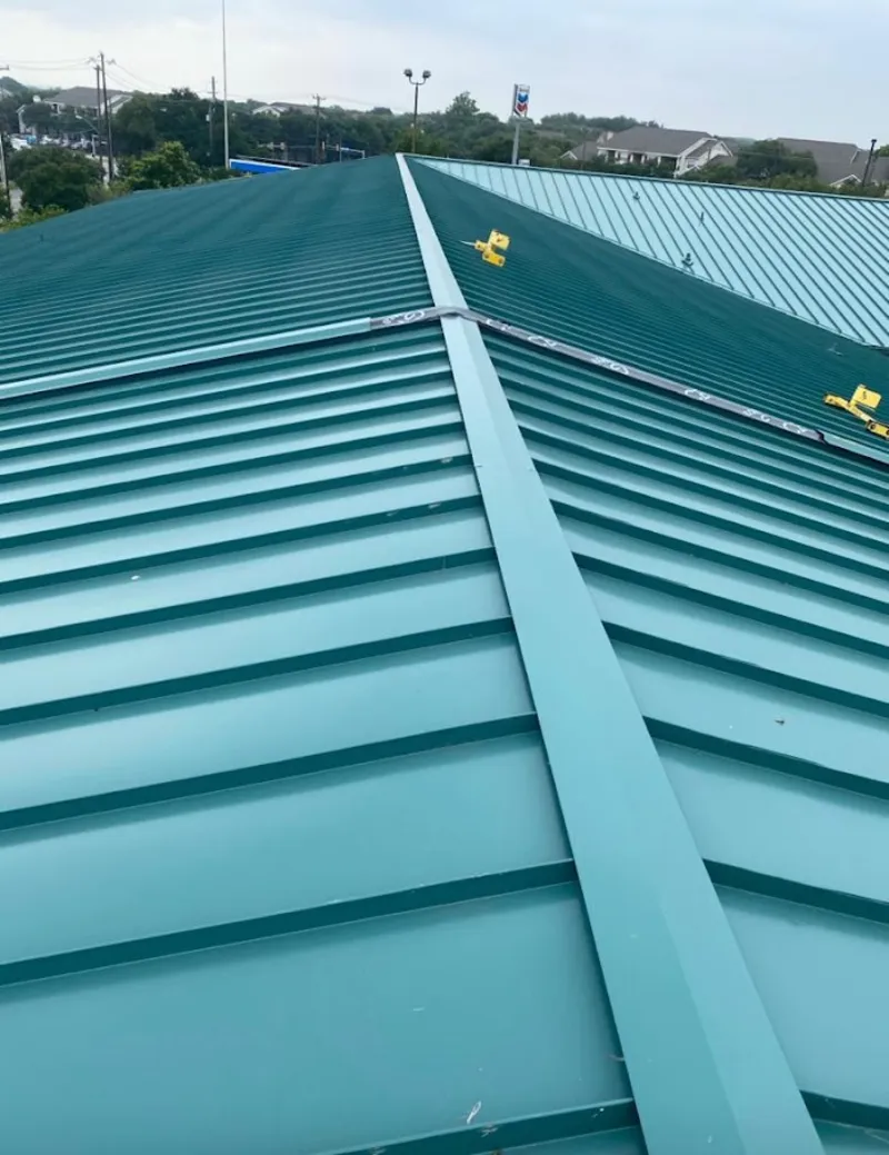 Green commercial metal roof ridge and valley for Metal Roof Repair in Linden